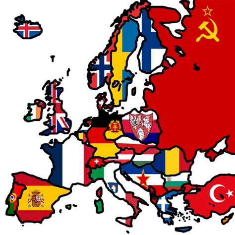 Flag map of Europe from 1945 - 1989 : r/vexillology