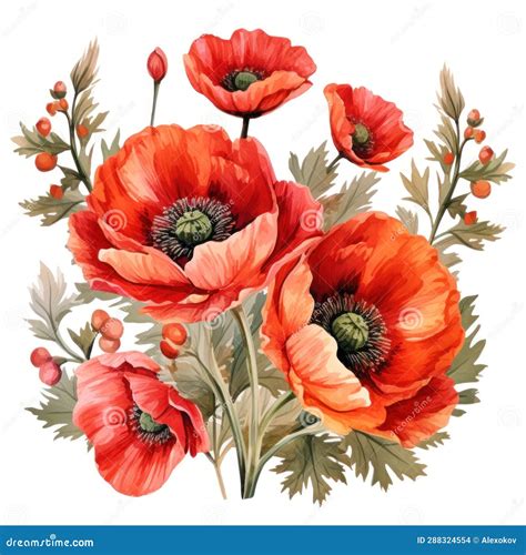 Colorful Watercolor Poppies Bouquets And Flowers Clipart Ai Generated