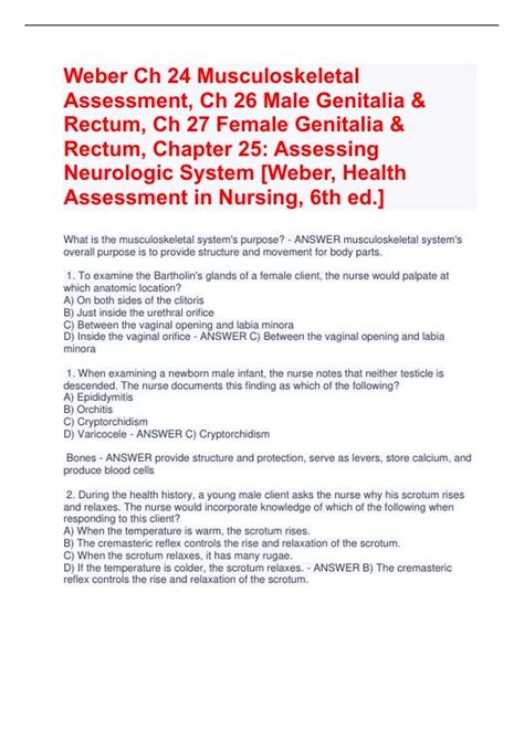 Weber Ch 24 Musculoskeletal Assessment Ch 26 Male Genitalia And Rectum