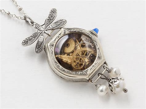 Steampunk Necklace K Gold Filled Watch Case Gears Butterfly Charm