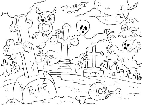 Halloween Cemetery coloring page - Download, Print or Color Online for Free