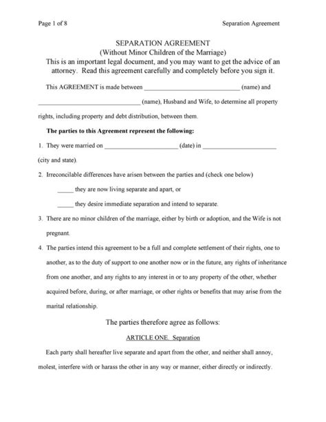 Printable 43 Official Separation Agreement Templates Letters Forms Nys