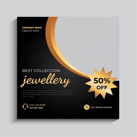 Jewelry social media post, web banner or square flyer design template
