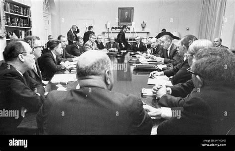 President Lyndon B Johnson Meets With His Cabinet And Other Advisors