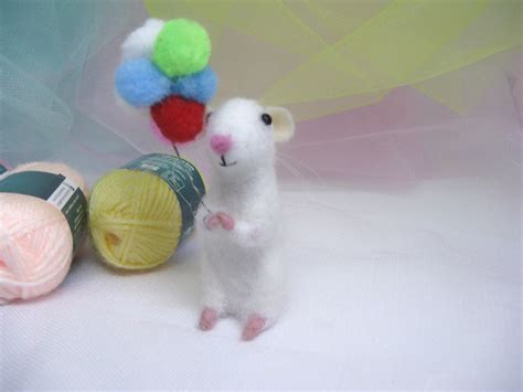 Felted Miniature White Mouse Made Of Wool Naaldvilten