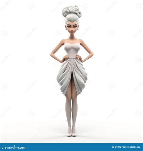 3d Cartoon Female Character With High Bun Hairstyle On White Background