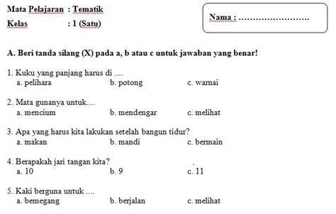 Soal Ulangan Harian K Kelas Tema Subtema Soal Soal Matematika