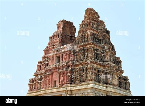 Ancient Partially Overgrown Ruins Of Vijayanagara Empire At Sunset Blue