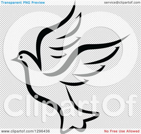 Clipart of a Black and White Flying Dove 11 - Royalty Free Vector ...