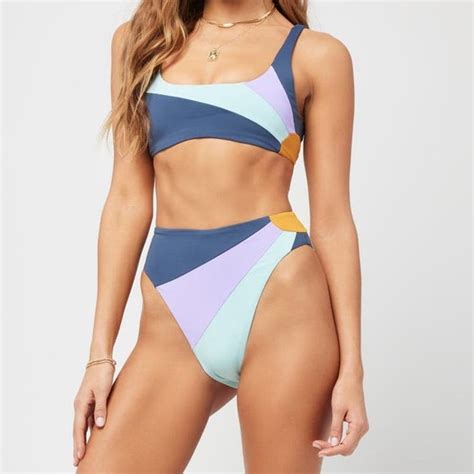 L Space Swim Lspace Luca Sunburst Bikini Bottom Slate Pool Wisteria