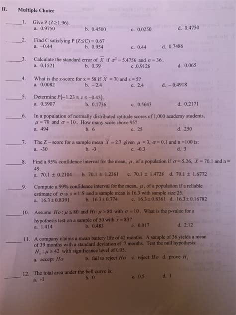 Solved Ii Multiple Choice Give P Z A B Chegg