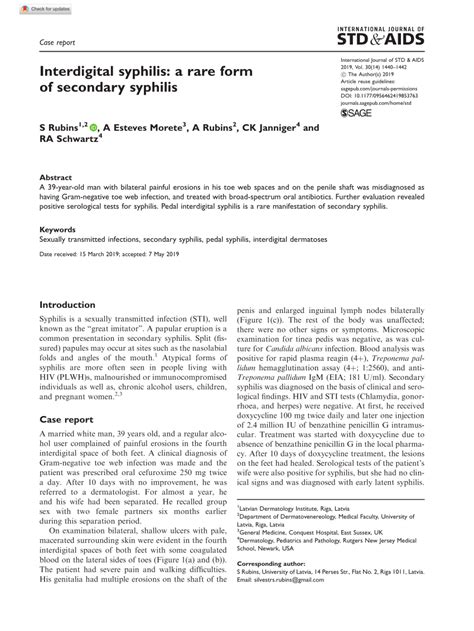 Pdf Interdigital Syphilis A Rare Form Of Secondary Syphilis