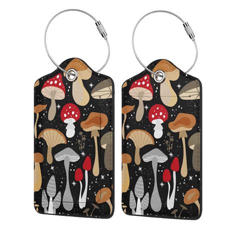 Disketp 4 Pcs Luggage Tag For Suitcase Various Mushrooms Leather