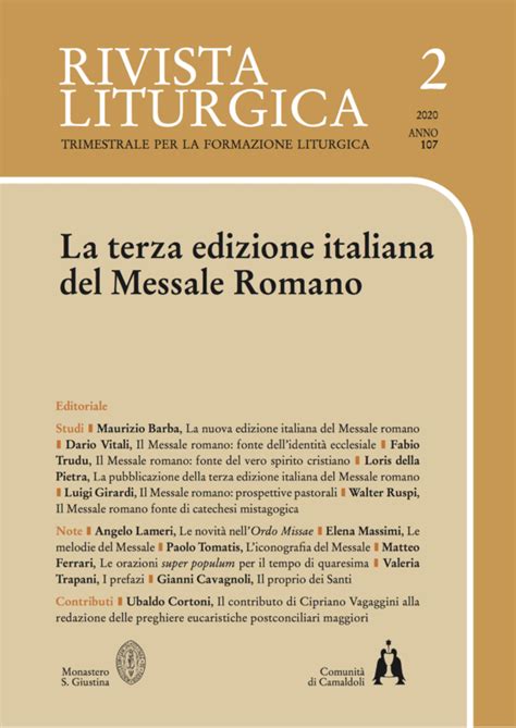 Rivista Liturgica 107 2 La Terza Edizione Italiana Del Messale Romano