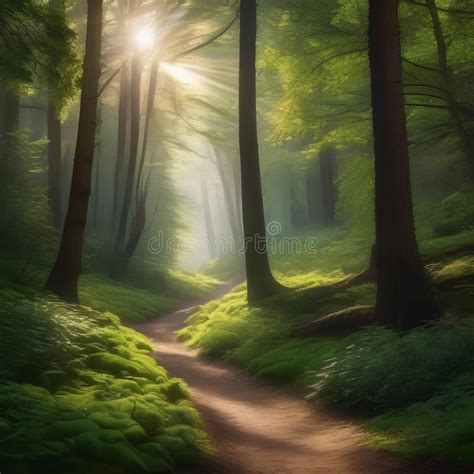 A Winding Forest Path Dappled with Sunlight, Leading Deeper into the ...