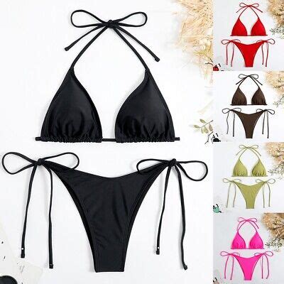 Brazilian Beachwear Solid Color Bikini Set G String Thong Women