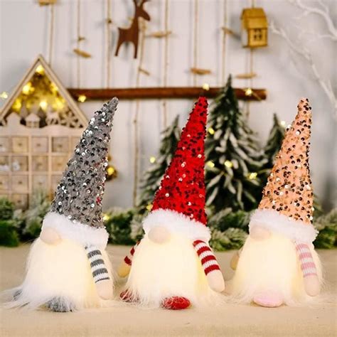 Pc Gnome De Noel Lumineux Lutin Farceur De Noel En Peluche Lutin De