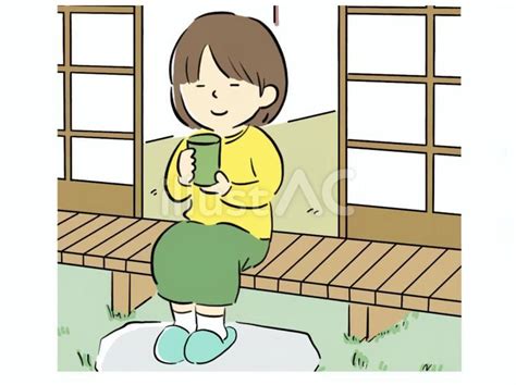 縁側でのほほんとお茶を飲むイラスト No 24173178｜無料イラスト・フリー素材なら「イラストac」