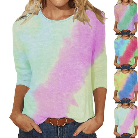 Fanxing Three Quarter Shirts For Women 2025 Tie Dye Graphic Tees Loose