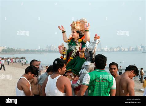 The Image Of Durga Idol Immersion Was Taken In Mumbai Chowpatty India