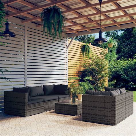 SOLDES 7 vidaXL Salon de jardin 6 pcs avec coussins Résine tressée