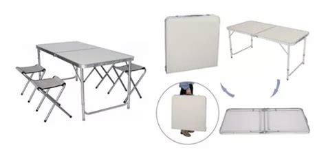 Mesa Plegable Con 4 Bancos Camping Picnic Aluminio