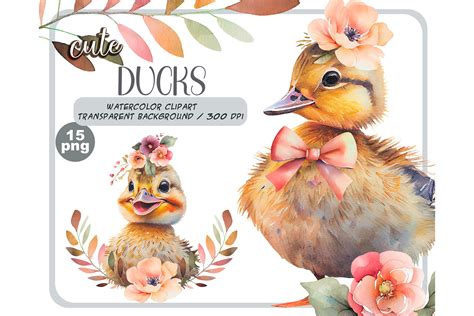 Watercolor Cute Baby Ducks Clipart Set Graphic By ArtfulStudio