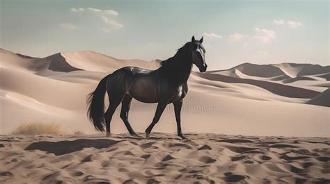 Premium Photo | Amazing black arabian horse in the desert