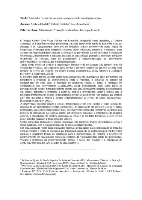 Pdf T Tulo Atividades Formativas Integradas Num Projeto De