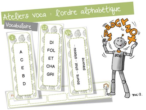 Atelier vocabulaire lordre alphabétique Bout de Gomme