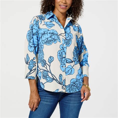 Jaclyn Smith 3 4 Sleeve Hi Low Shirt 22075018 Hsn