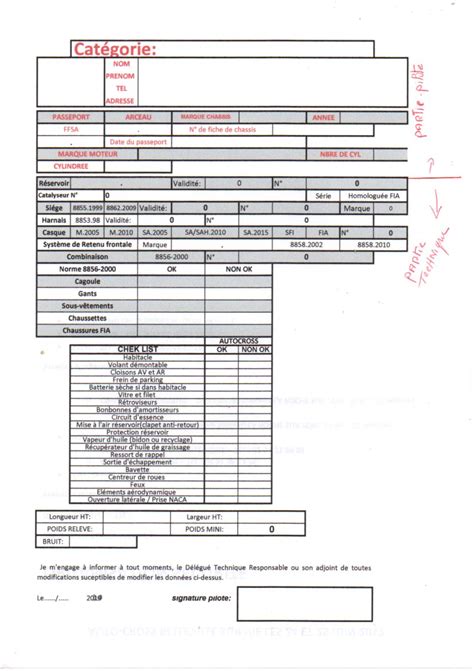 Fiche contrôle technique préliminaire ASA Auto cross de l ouest