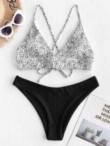 24 OFF 2021 ZAFUL Dalmatian Dot Crisscross High Leg Bikini Swimsuit