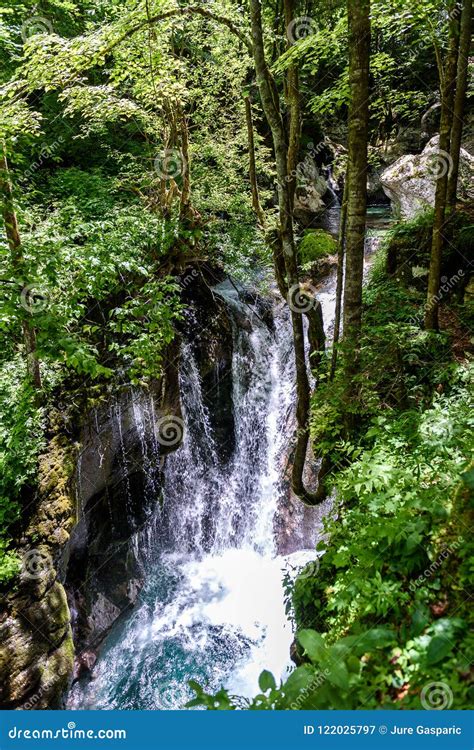 Idyllic Mountain River In Lepena Valley Soca Bovec Slovenia Stock