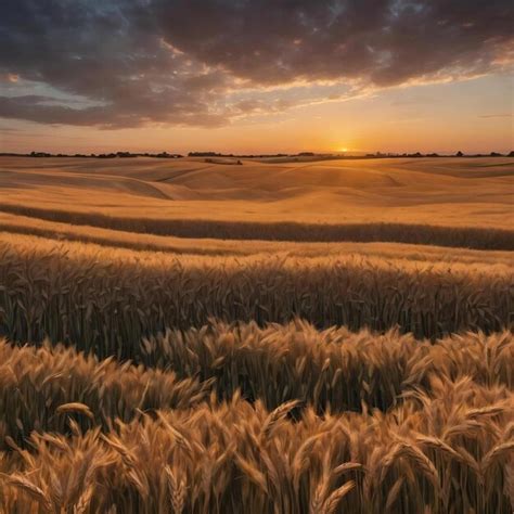 Premium AI Image | Wheatfield at sunset