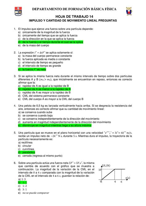 Hoja de trabajo 14 DEPARTAMENTO DE FORMACIÓN BÁSICA FÍSICA HOJA DE