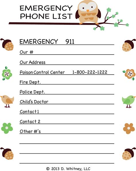 Printable Emergency Phone Numbers List