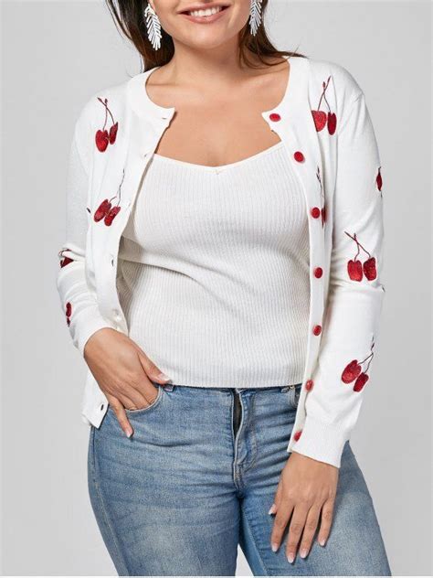 Cherry Embroidered Plus Size Cardigan Plus Size Cardigans Plus Size