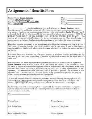 Fillable Online Assignment Of Benefits Form ProSites Inc Fax Email