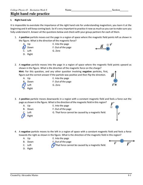 CP2 Recitation Week 8 Right Hand Rule Practice College Physics II