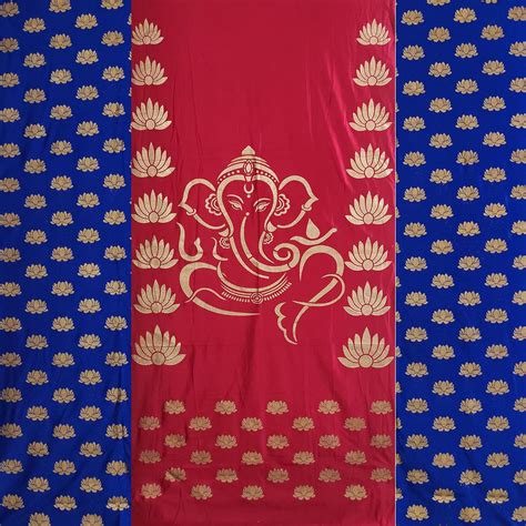 Zestenter Golden Print Ganesh Backdrop Cloth For Pooja Decorations