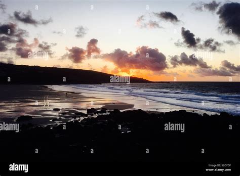 Sunset at Porthmeor beach, Cornwall Stock Photo - Alamy