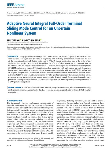 Pdf Adaptive Neural Integral Full Order Terminal Sliding Mode Control