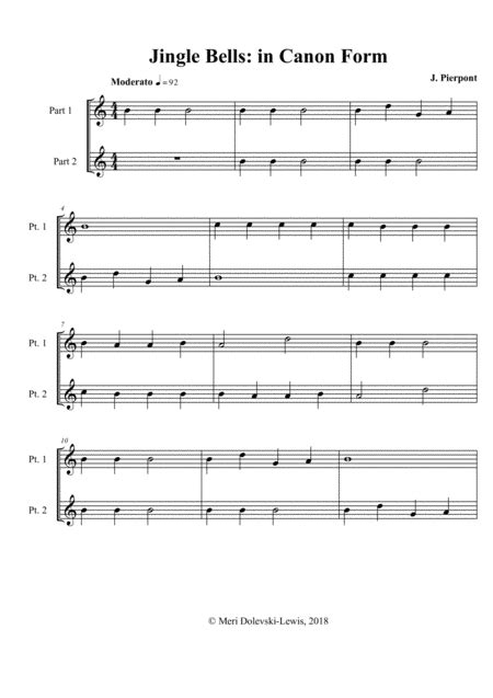 Jingle Bells For Recorder Duet Or Two Part In Canon Form Sheet Music