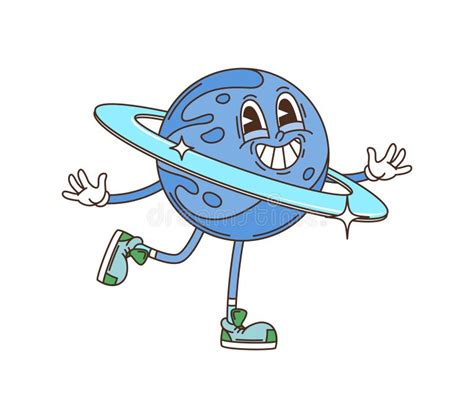 Cartoon Groovy Saturn Space Planet Character Stock Illustration