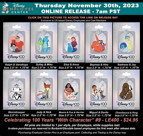 Celebrating 100 Years With Character Series 9 Pins At Disney Employee