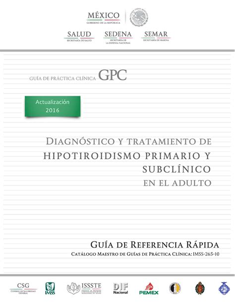 Cenetec Hipotiroidismo GuÍa De PrÁctica ClÍnica Gpc Diagnóstico Y