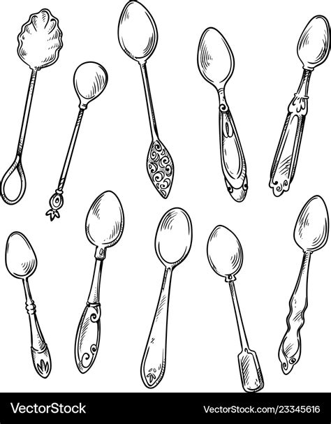 Set of spoons hand drawn Royalty Free Vector Image