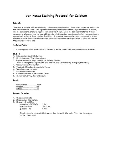 Von Kossa Staining Protocol For Calcium | PDF