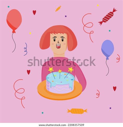 Girl Holding Cake Birthday Party Background Stock Illustration 2208357509 Shutterstock